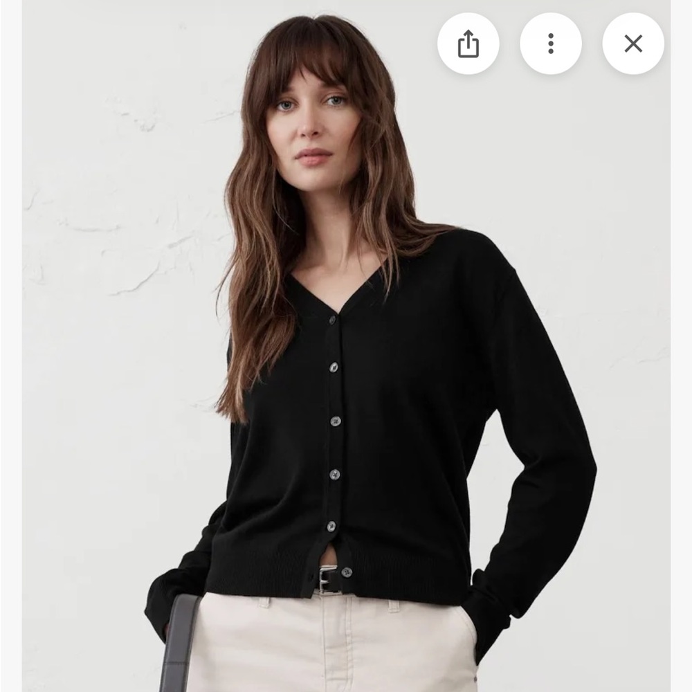 Banana Republic Black Linen  Button-Up Cardigan